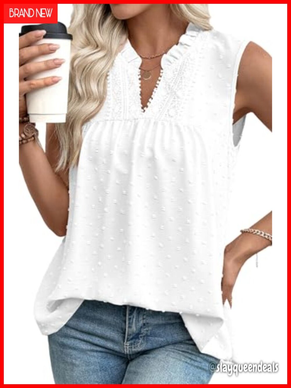 Womens Lace Tank Top Pleated V Neck Sleeveless Blouse Dressy Casual